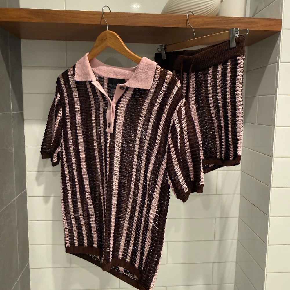 Zara crocheted knit shorts set.